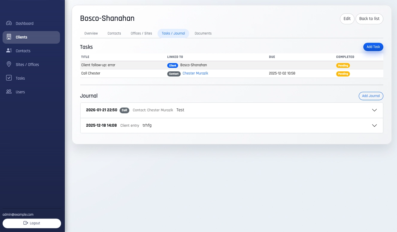 Widok lejka sprzedażowego i zadań w systemie CRM